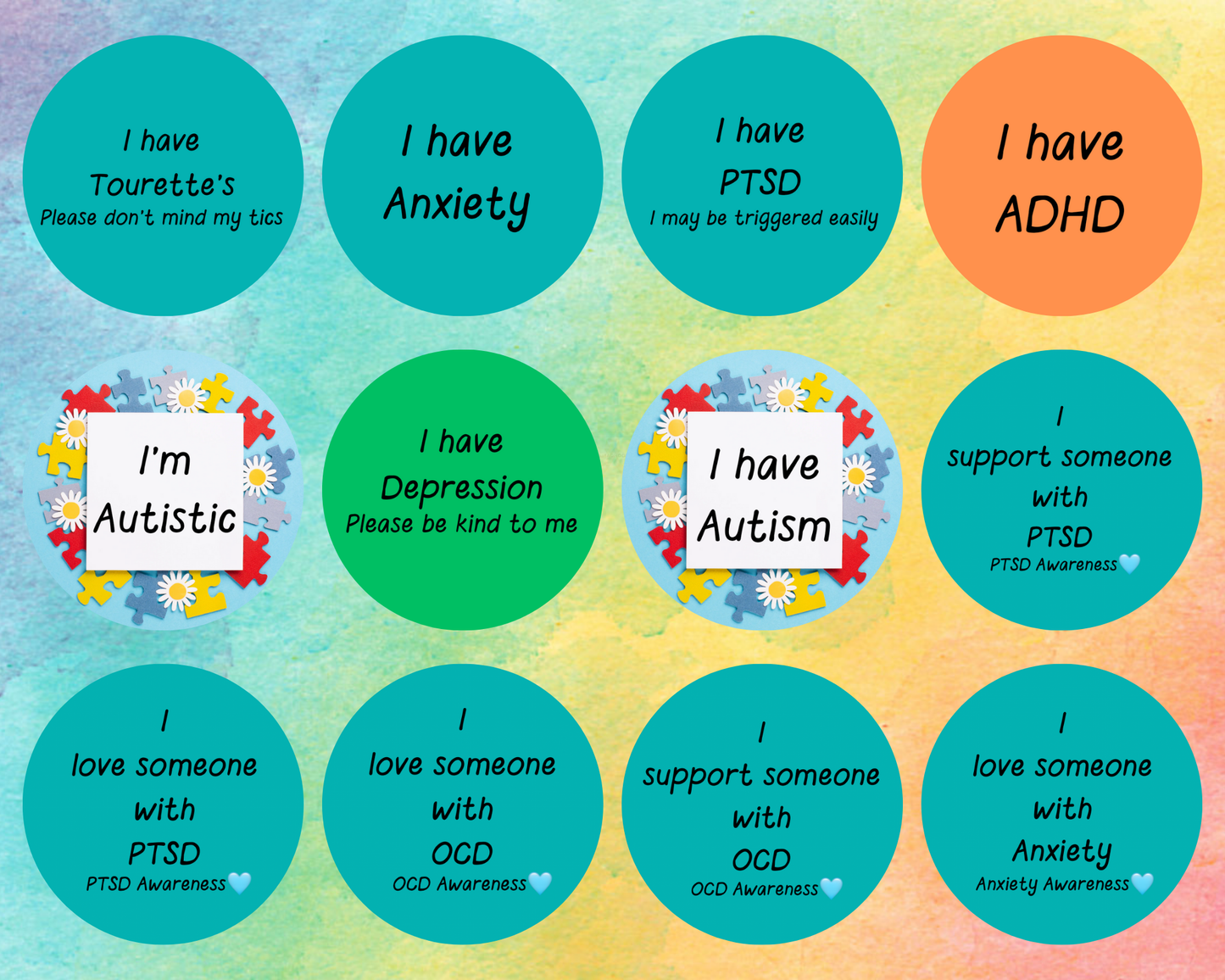 You Pick TWO Awareness Pins | Neurodiversity Awareness Pins