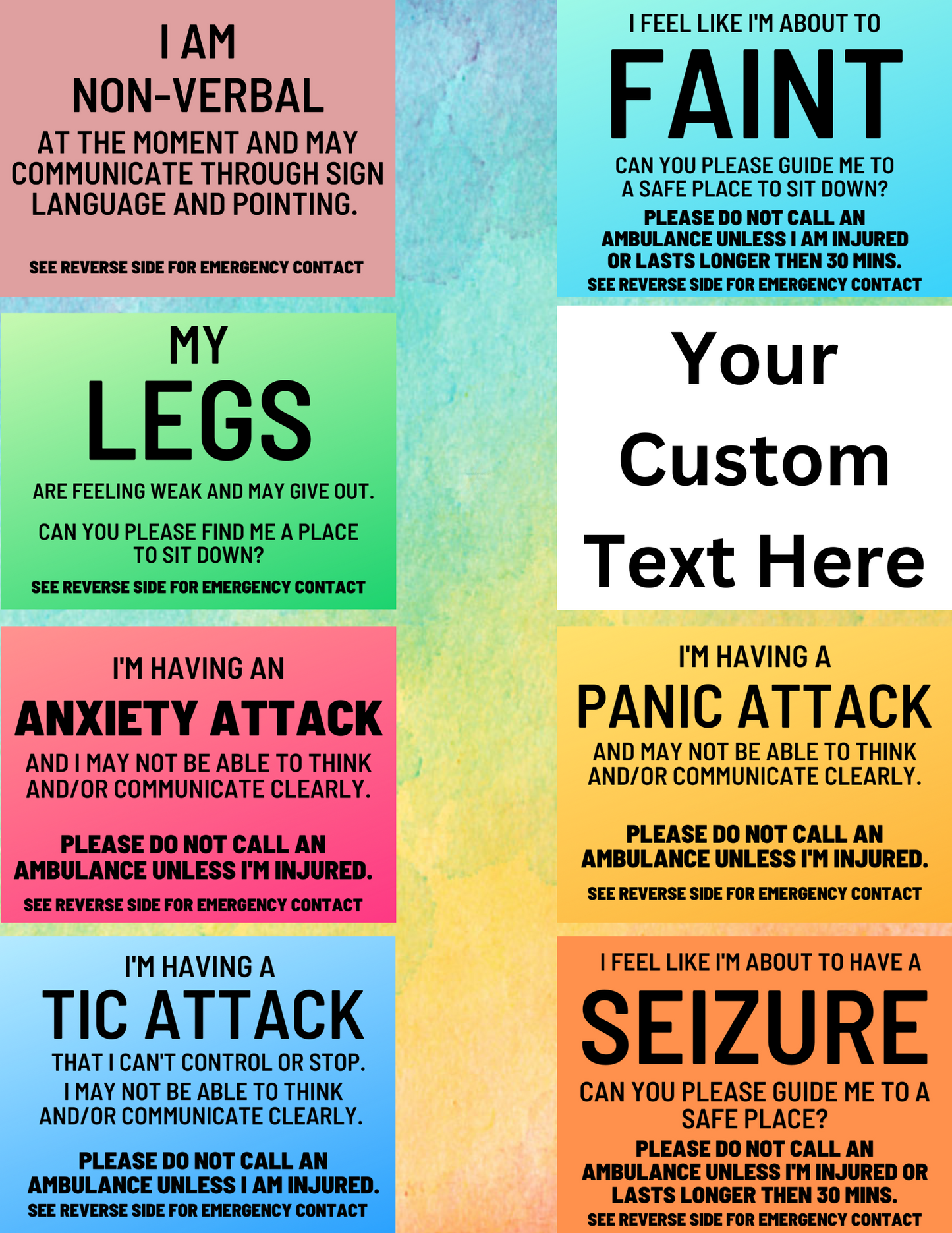 Disability/Disorder Medical ID Card & Alert Cards | Disability/Disorder Awareness | *PLEASE READ DISCRIPTION*