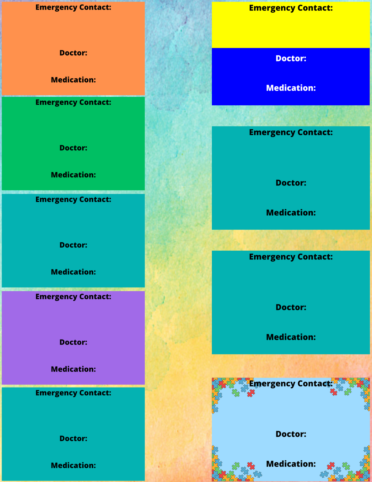 Disability/Disorder Medical ID Card & Alert Cards | Disability/Disorder Awareness | *PLEASE READ DISCRIPTION*