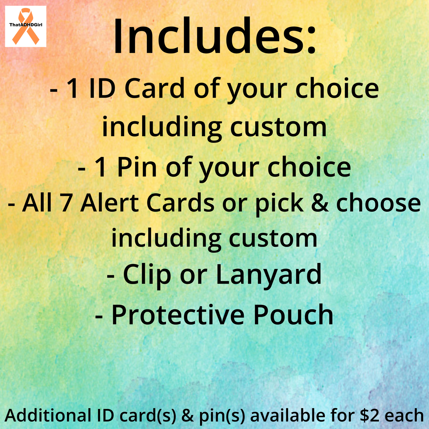 Disability/Disorder Medical ID Card, Alert Cards & Pin | Disability/Disorder Awareness | *Please Read Description*