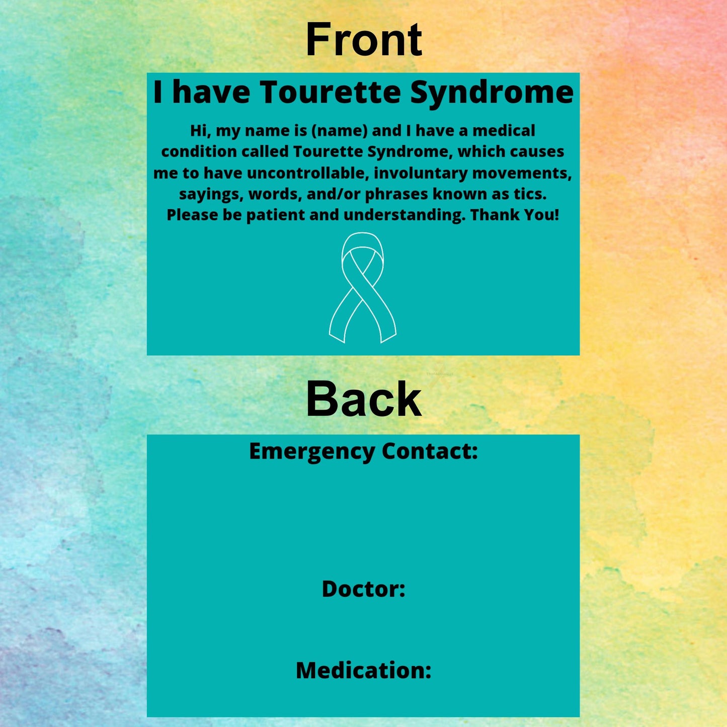 Tarjeta de Identificación Médica Extra para Discapacidades/Trastornos | Concientización sobre Discapacidades/Trastornos | *Lea la descripción*