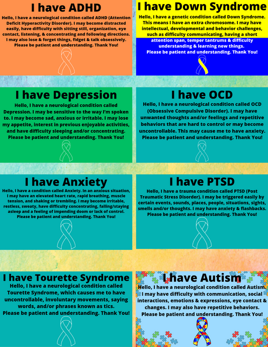 Disability/Disorder Medical ID Card & Alert Cards | Disability/Disorder Awareness | *PLEASE READ DISCRIPTION*