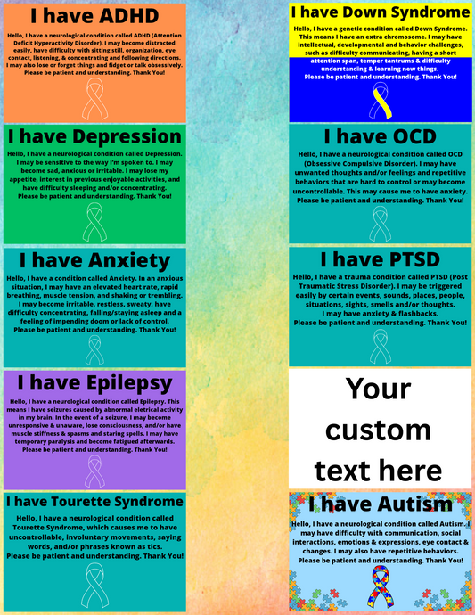 Disability/Disorder Medical ID Card | Disability/Disorder Awareness | *PLEASE READ DISCRIPTION*