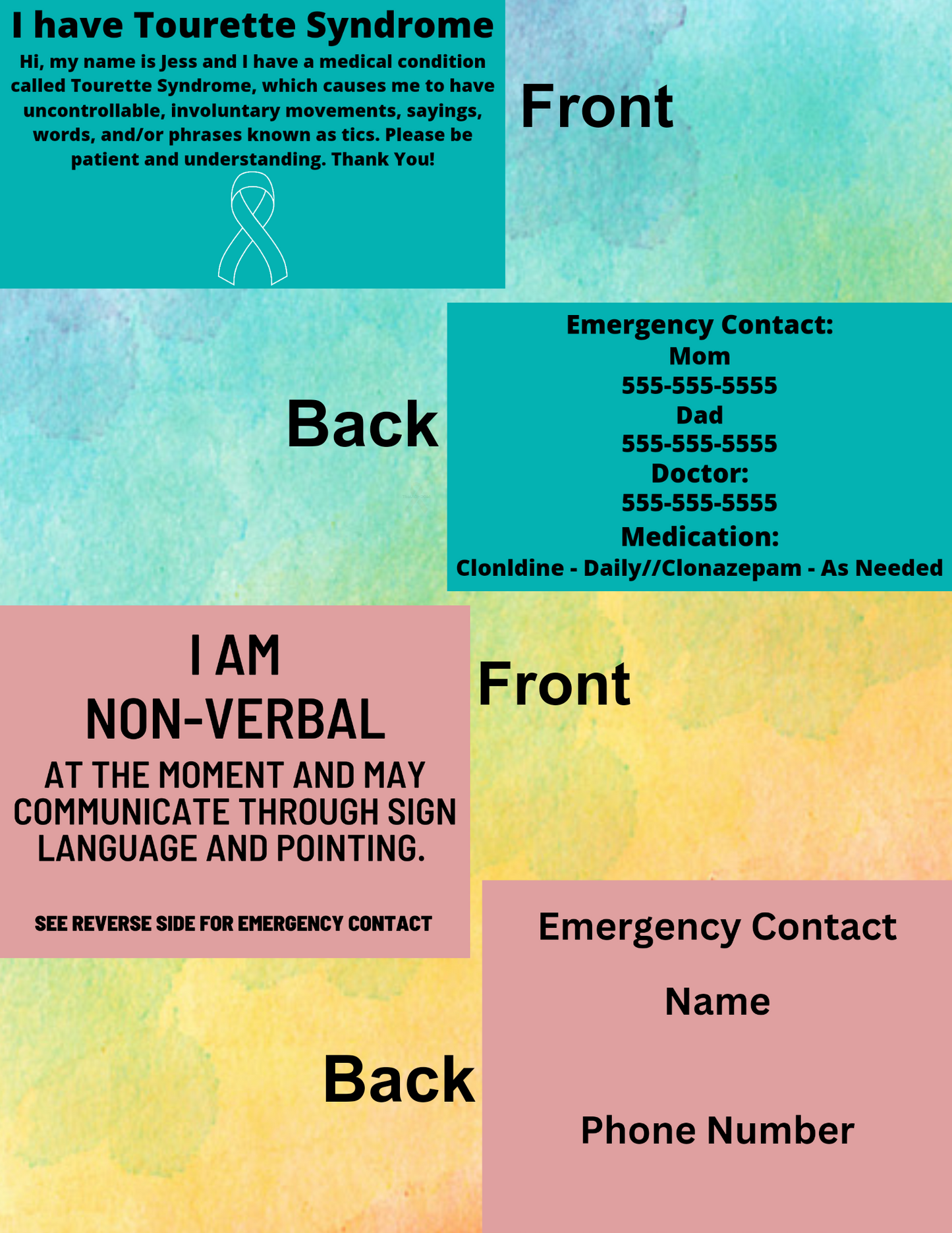 Disability/Disorder Medical ID Card & Alert Cards | Disability/Disorder Awareness | *PLEASE READ DISCRIPTION*