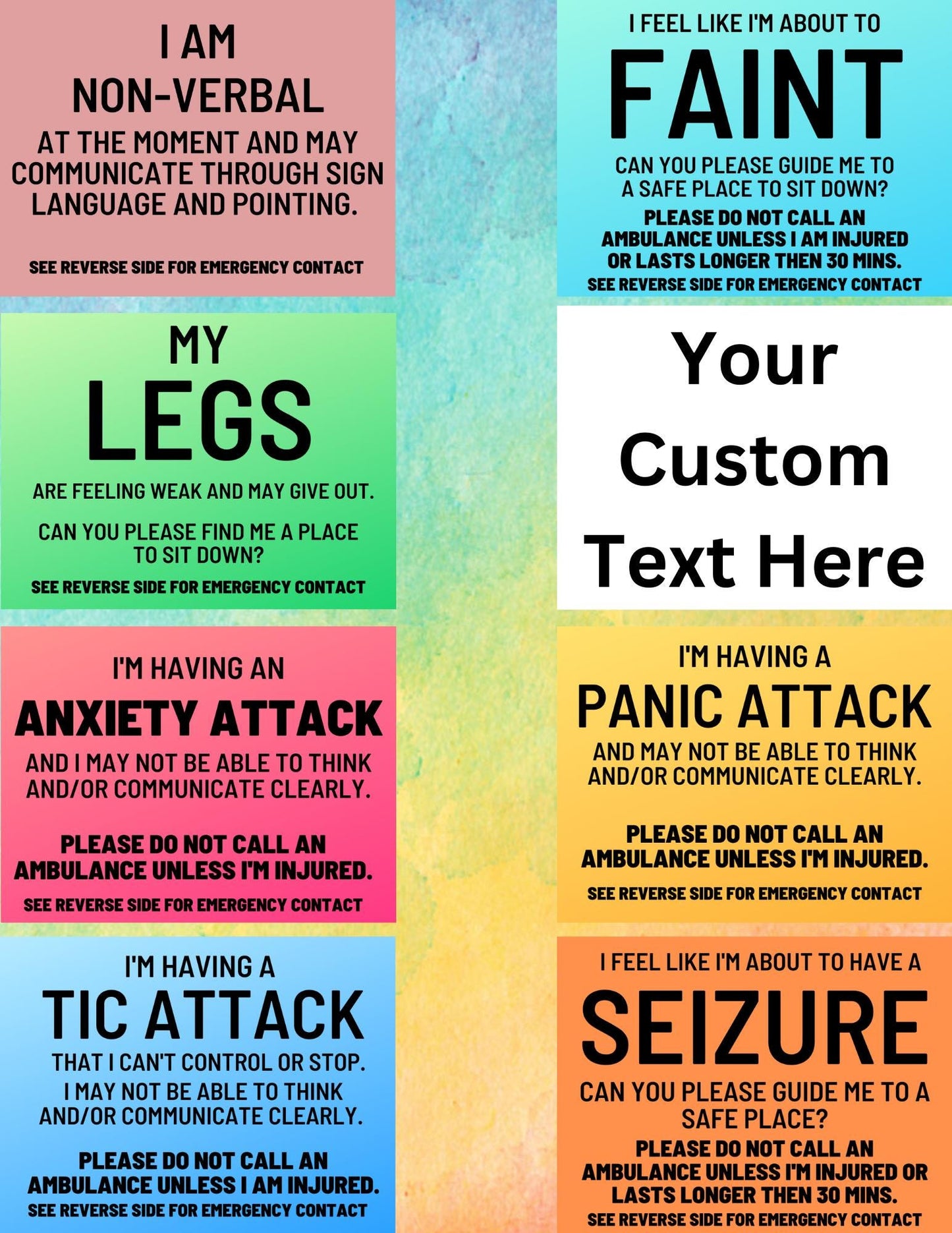 Disability/Disorder Medical ID Card & Alert Cards | Disability/Disorder Awareness | *Please Read Description*