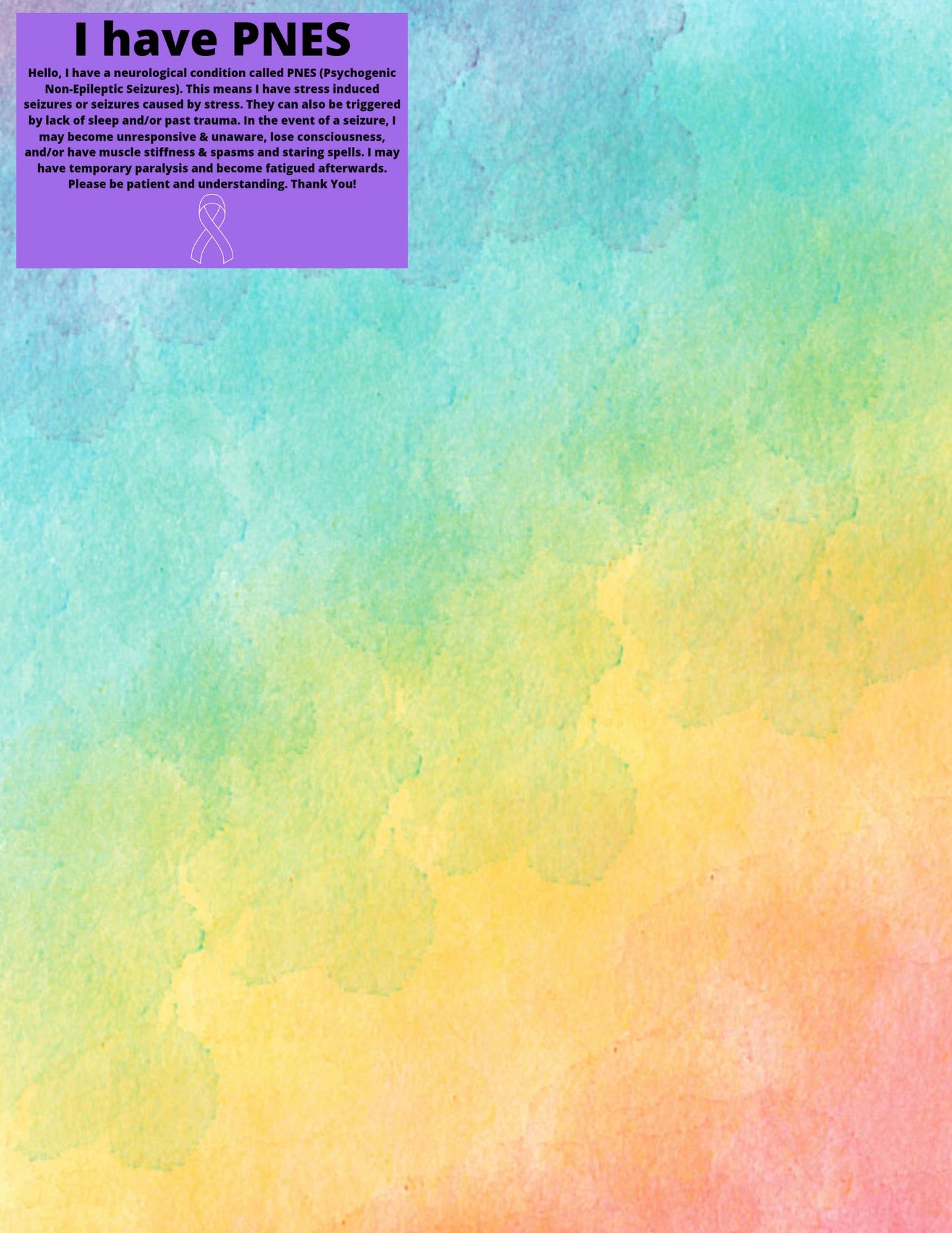 Disability/Disorder Medical ID Card & Alert Cards | Disability/Disorder Awareness | *Please Read Description*